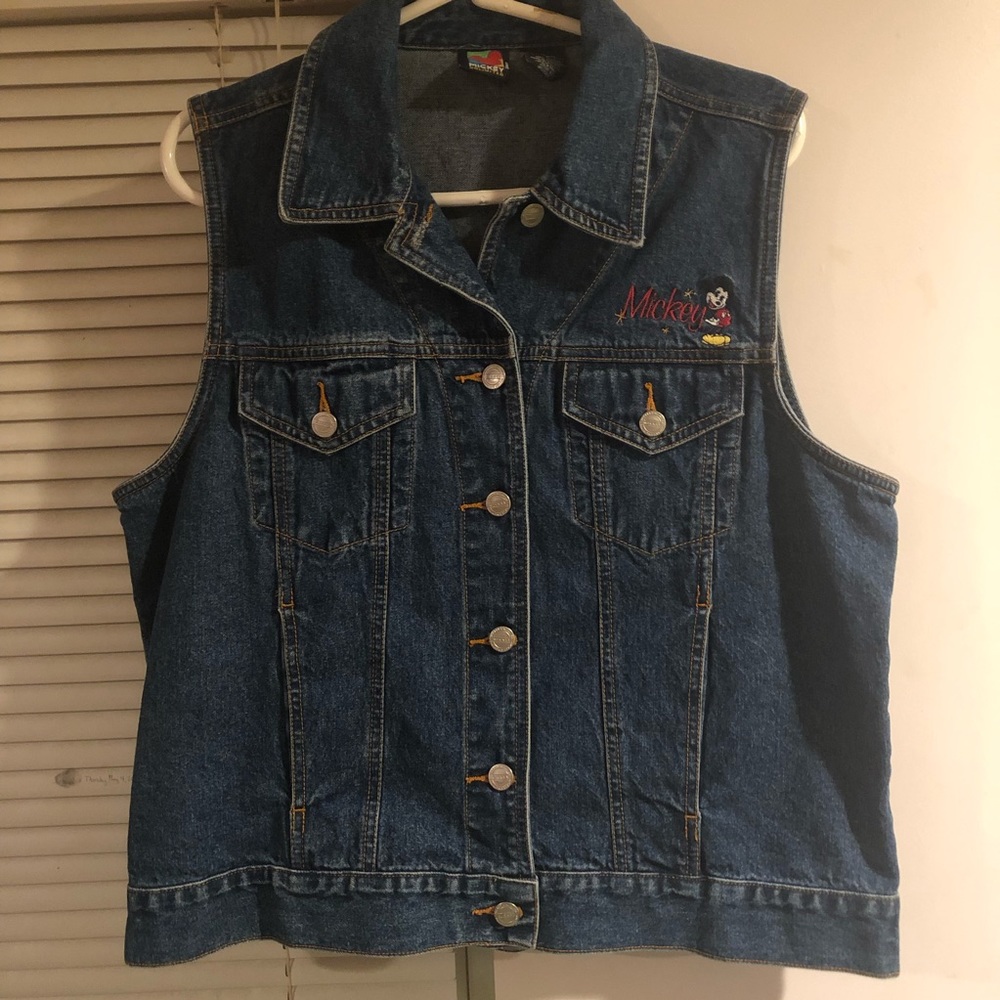 Disney Denim Jean Vest Jacket - Blue with Red Embroidery